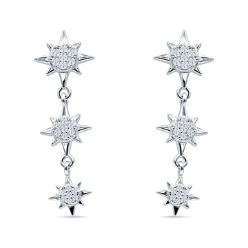 Triple Starburst Drop Dangle Earrings Cubic Zirconia 925 Sterling Silver Wholesale